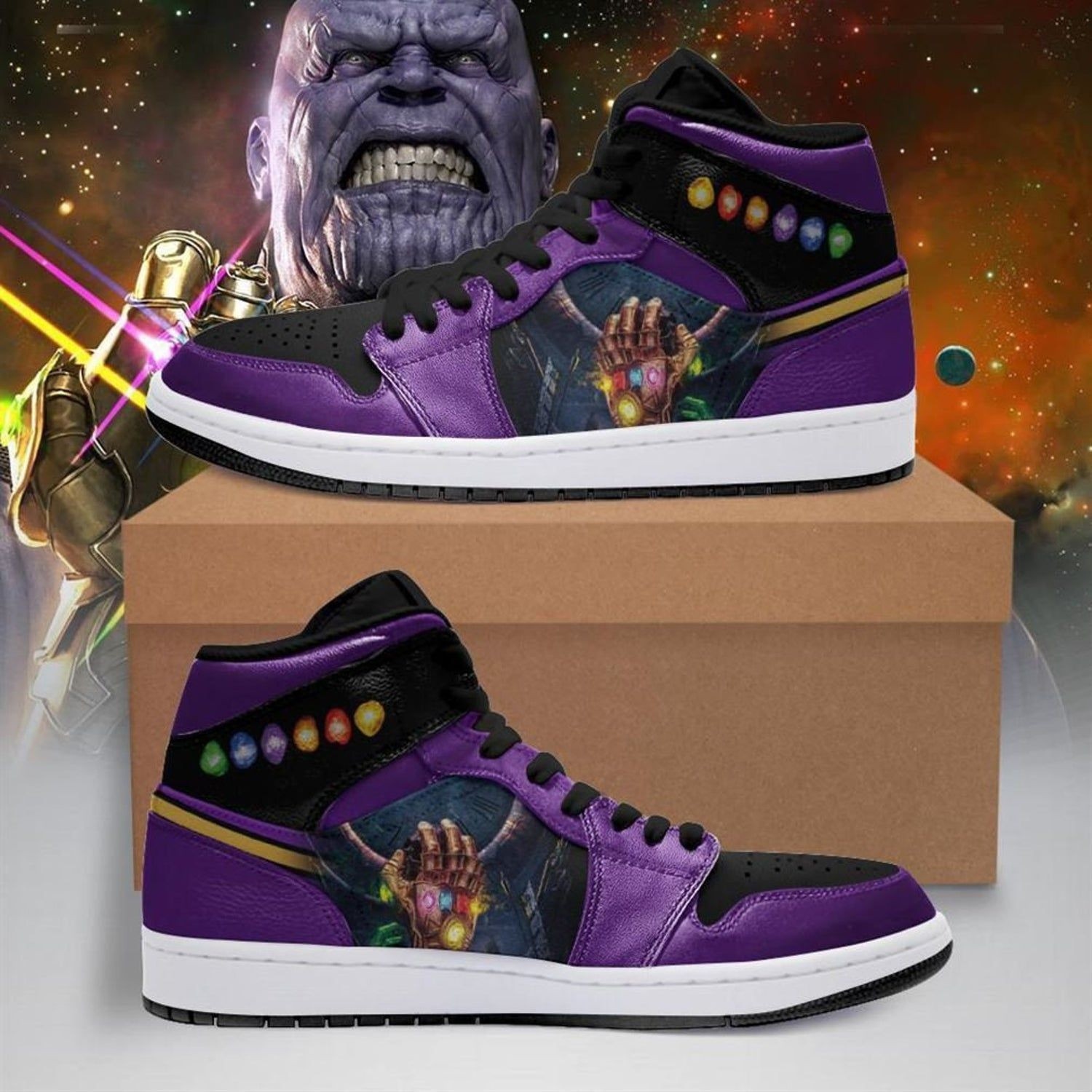 Thanos Marvel 4 High Top Air Jordan Sneaker, Air Jordan Hightop