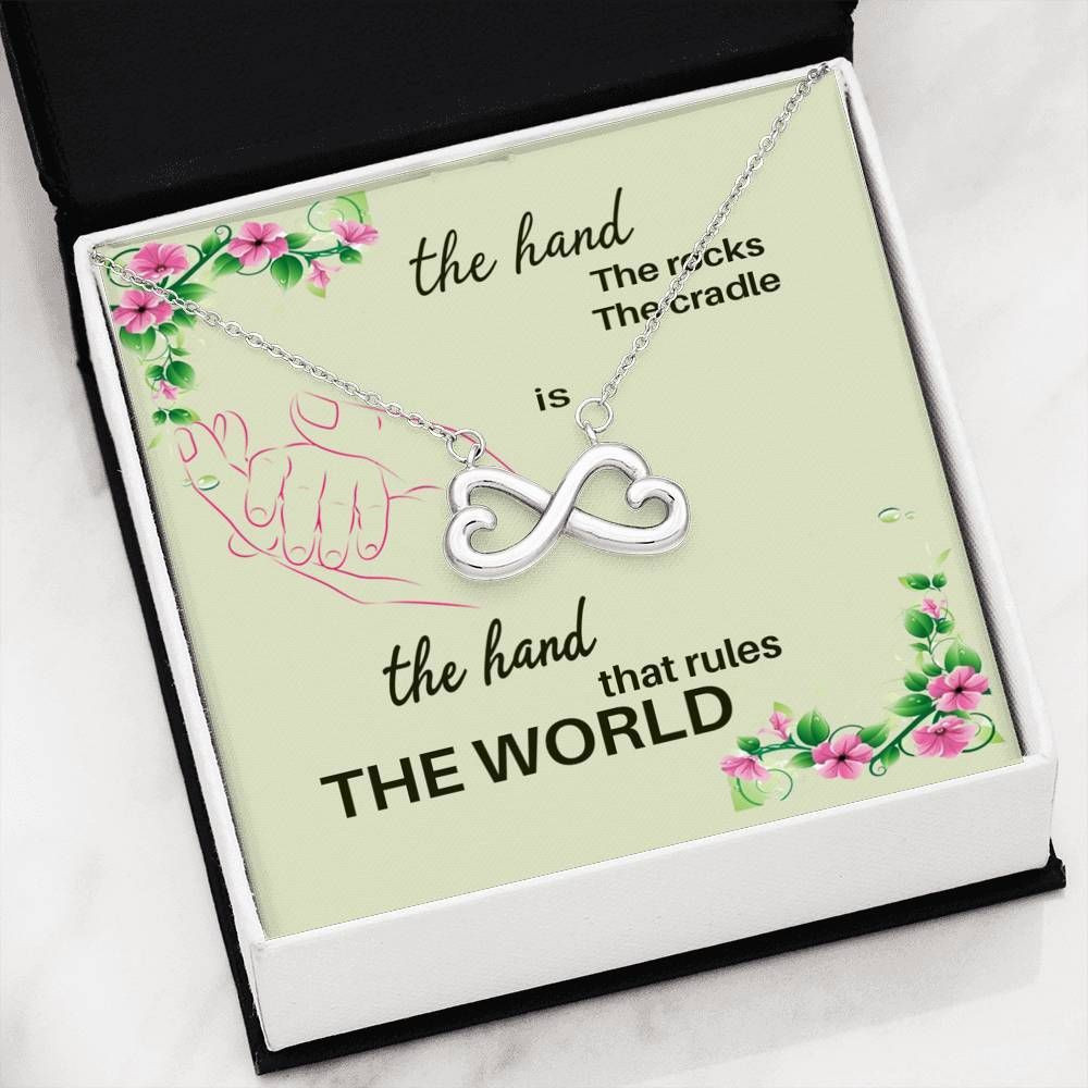 The Hand That Rules The World 14K White Gold Infinity Heart Necklace Gift For Mom