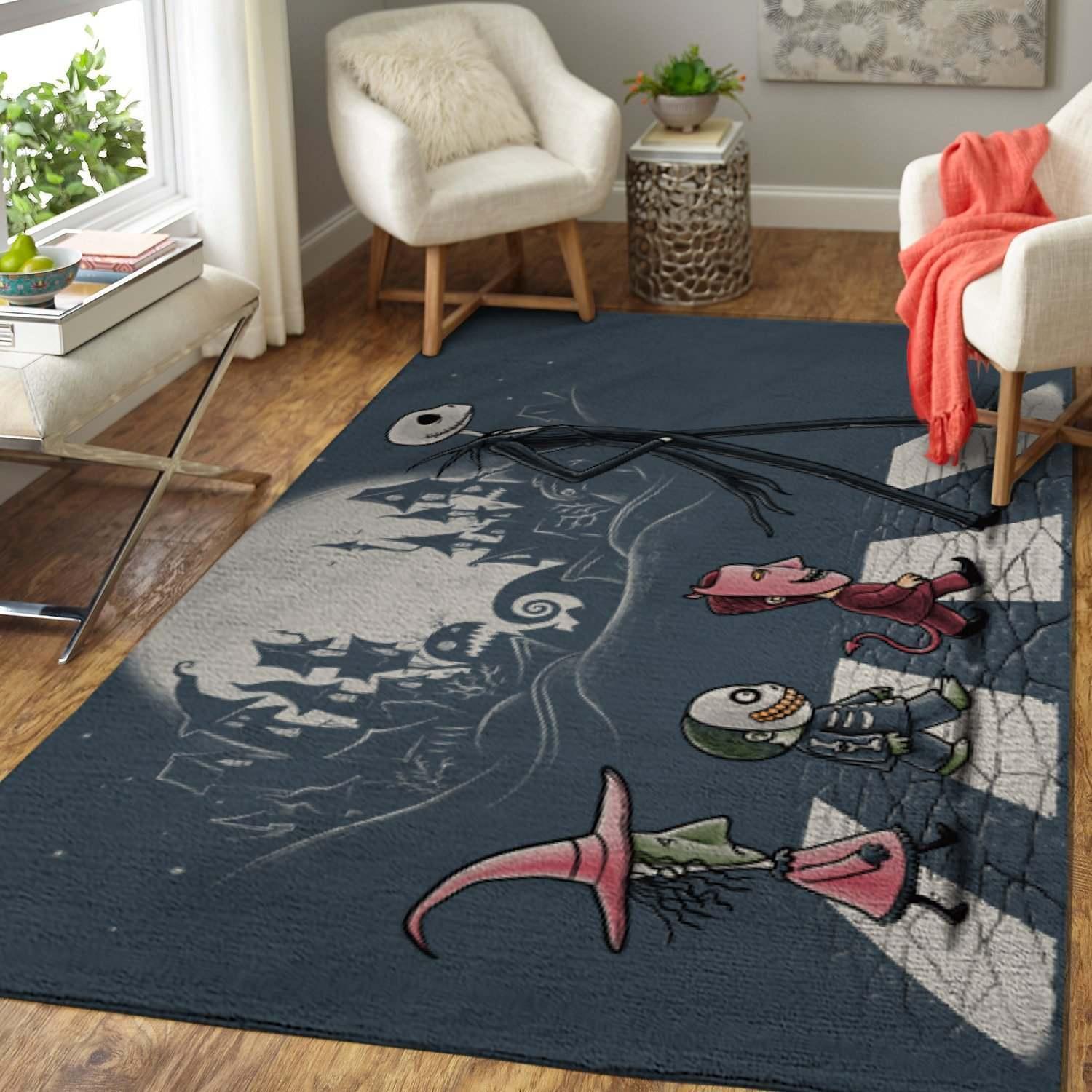 The Nightmare Before Christmas Movie Lock, Shock, Barrel & Jack Skellington Walking The Street Area Rectangle Rug