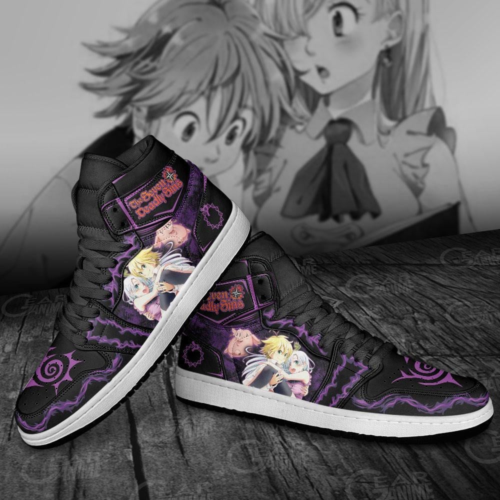 The Seven Deadly Sins JD1s Sneakers Meliodas and Elizabeth Anime Shoes, Air Jordan Hightop
