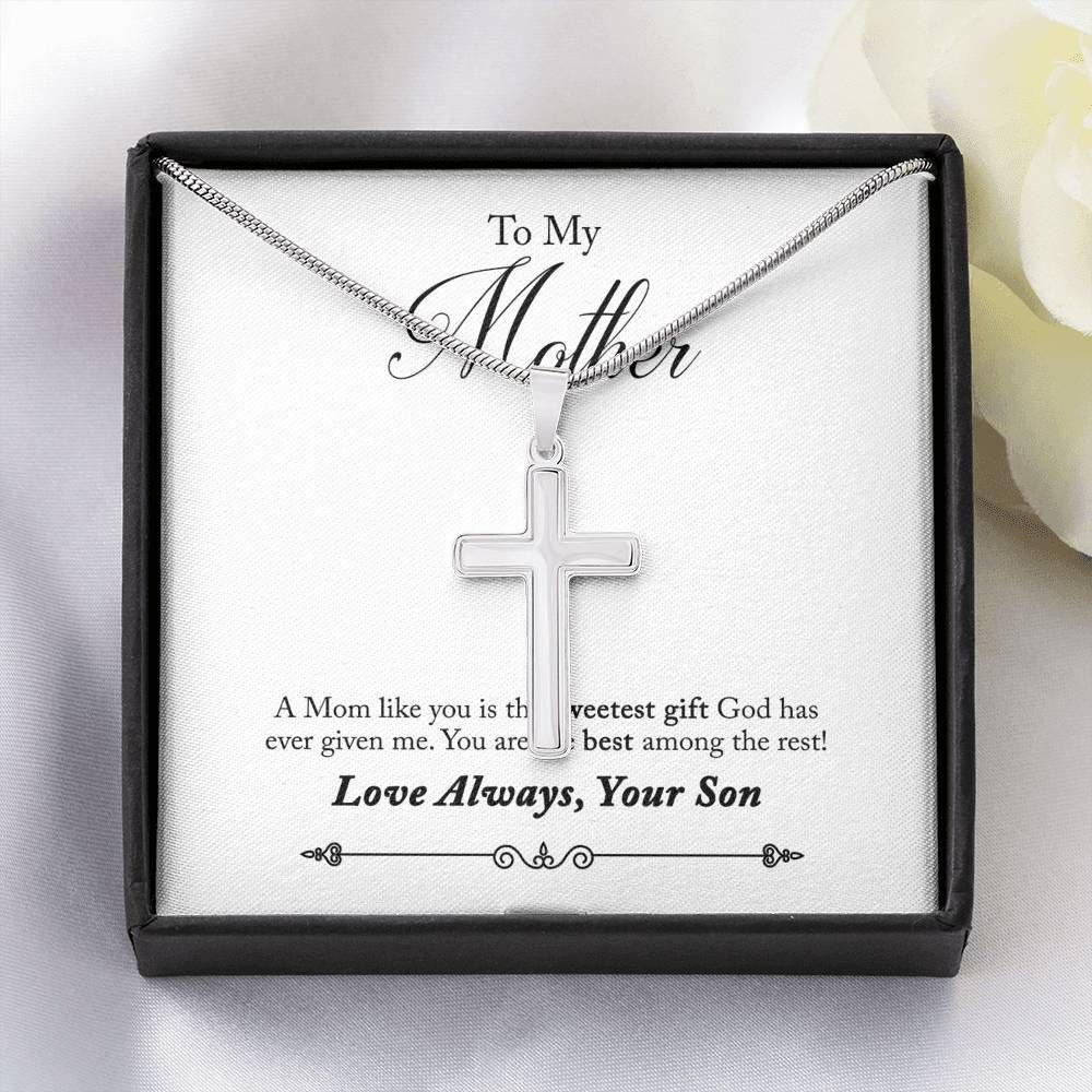 The Sweetest Gift From God White Gold Cross Necklace To Mommy
