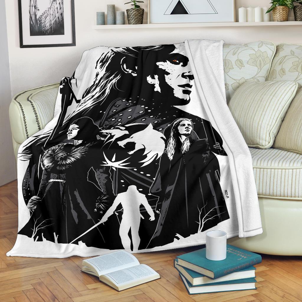 The Witcher Art Black And White Sherpa Blanket Cozy Blanket Fleece Blanket