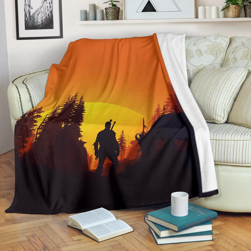 The Witcher Wild Hunt Sunset Sherpa Blanket Cozy Blanket Fleece Blanket