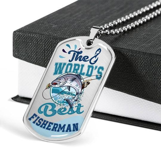 The World’s Best Fisherman Dog Tag Necklace Gift For Dad