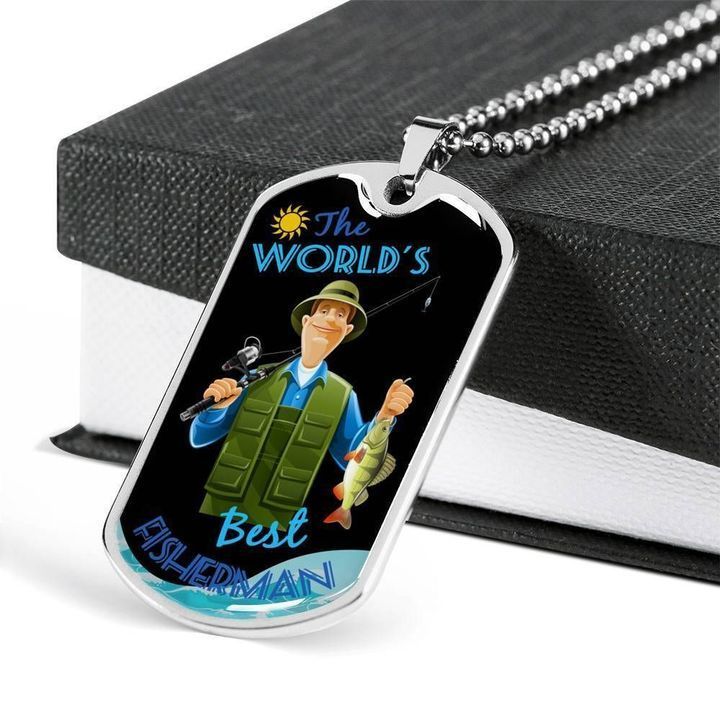 The World’s Best Fisherman Dog Tag Necklace Gift For Dad