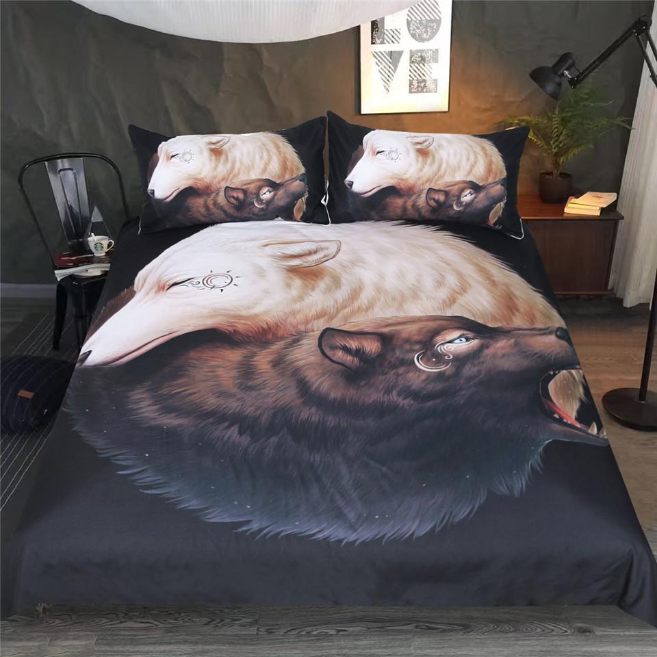 The Yin And Yang Wolves By Jojoes Art (Dark Edition)3D Customized Duvet Cover Bedding Set