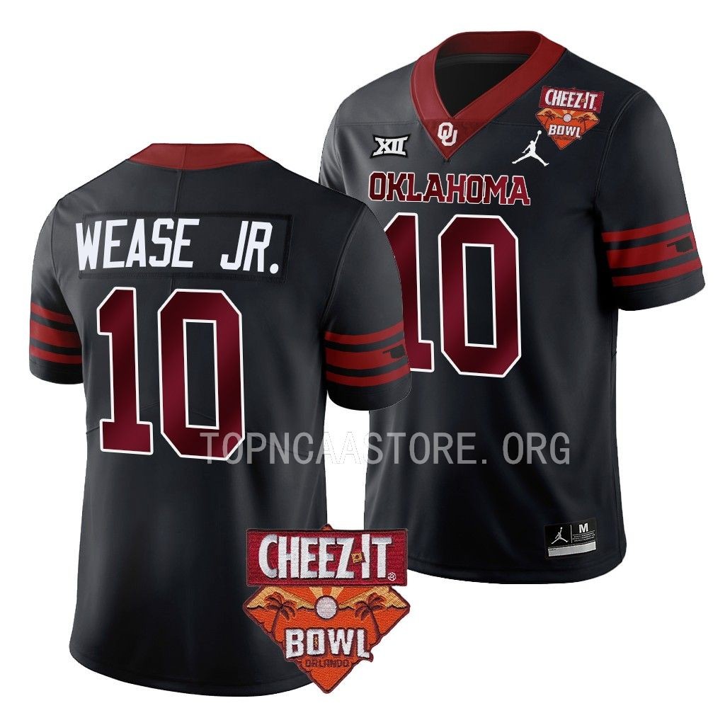 Theo Wease Oklahoma Sooners 2022 Cheez-It Bowl #10 Jersey Men's Black College Uniform