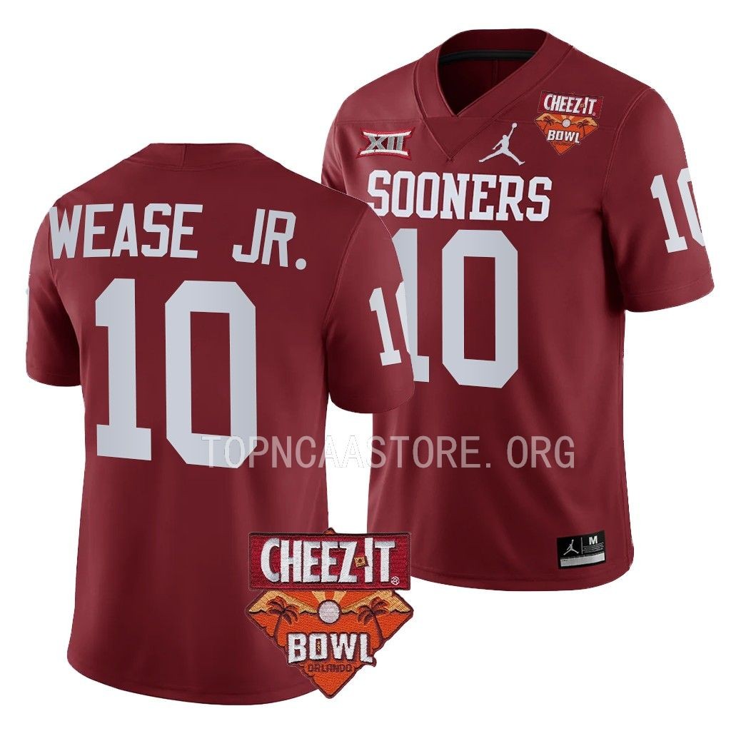 Theo Wease Oklahoma Sooners 2022 Cheez-It Bowl #10 Jersey Men's Crimson College Uniform