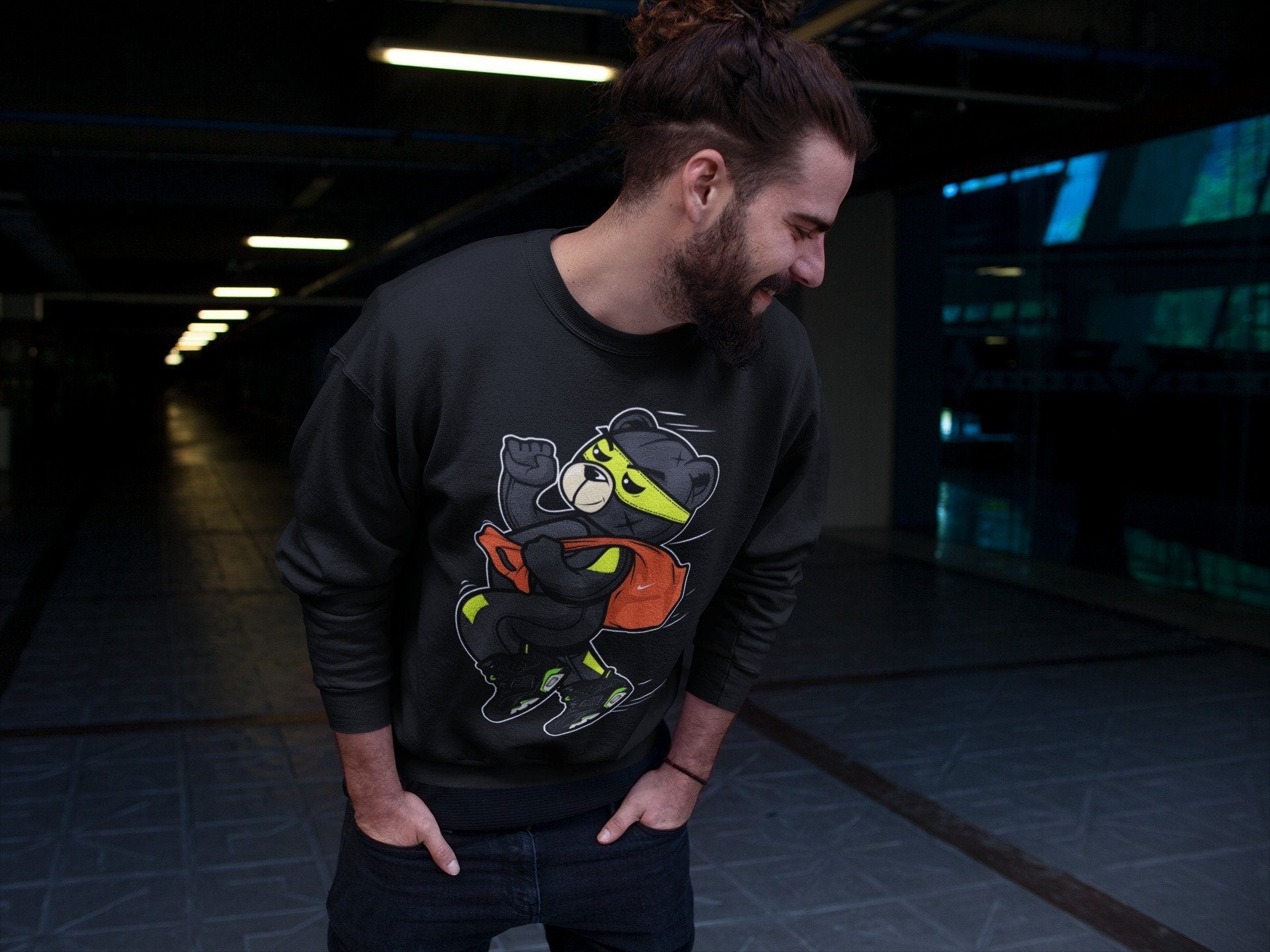 Thief Bear Unisex Sweater – Air Jordan 6 Electric Green, Sneakers Matching Sweater