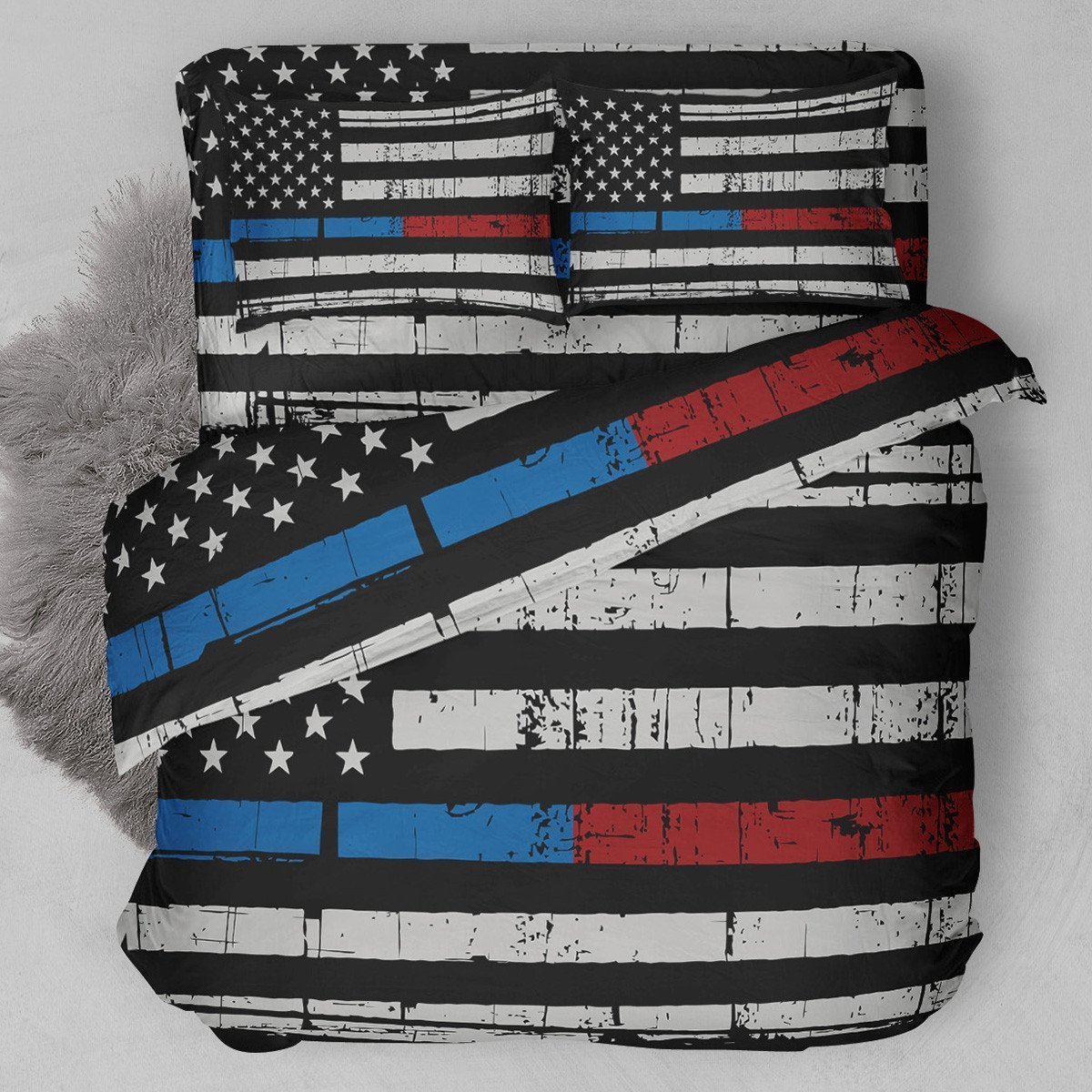 Thin Blue-Red Line Duvet Cover Bedding Set