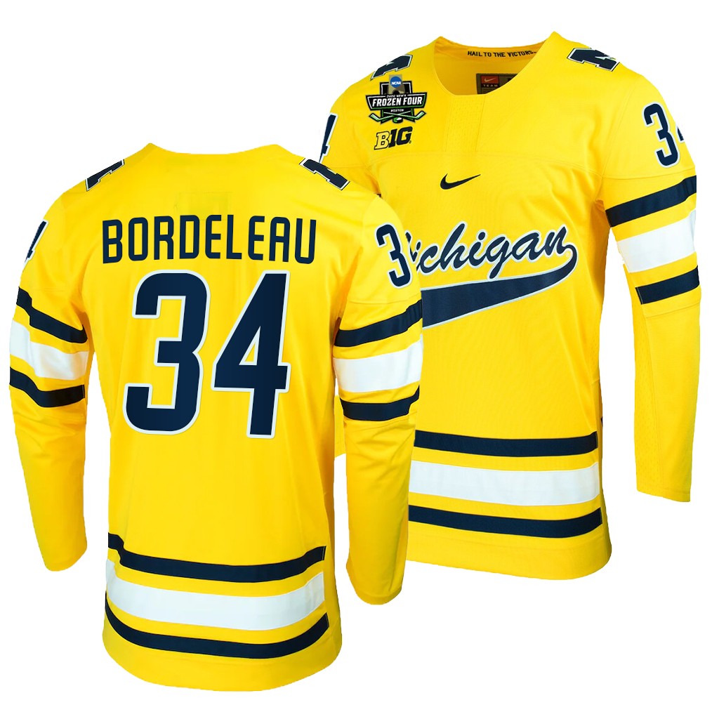 Thomas Bordeleau Michigan Wolverines Maize 2022 Frozen Four NCAA Jersey