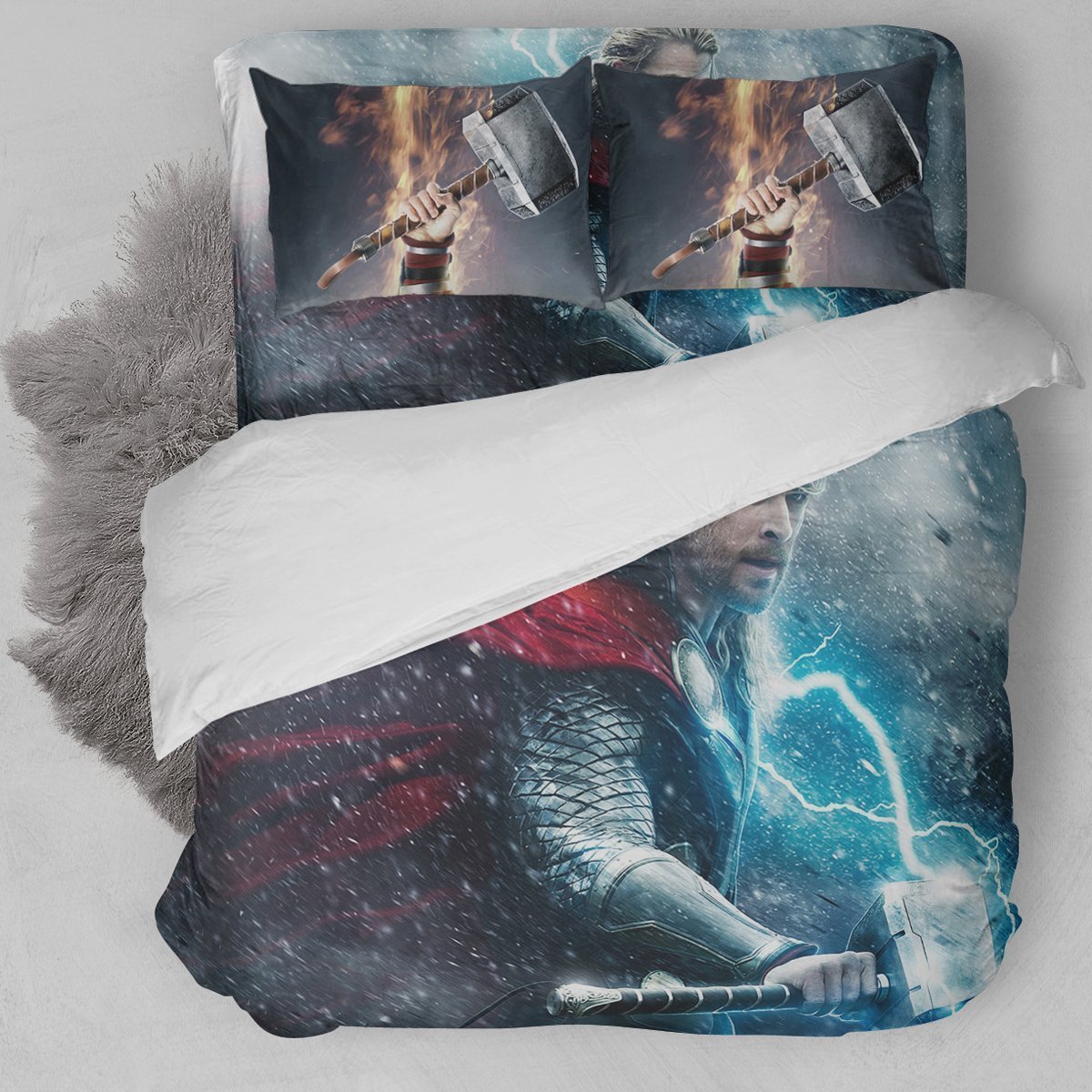 Thor Hammer And Thunder Duvet Cover Bedding Set