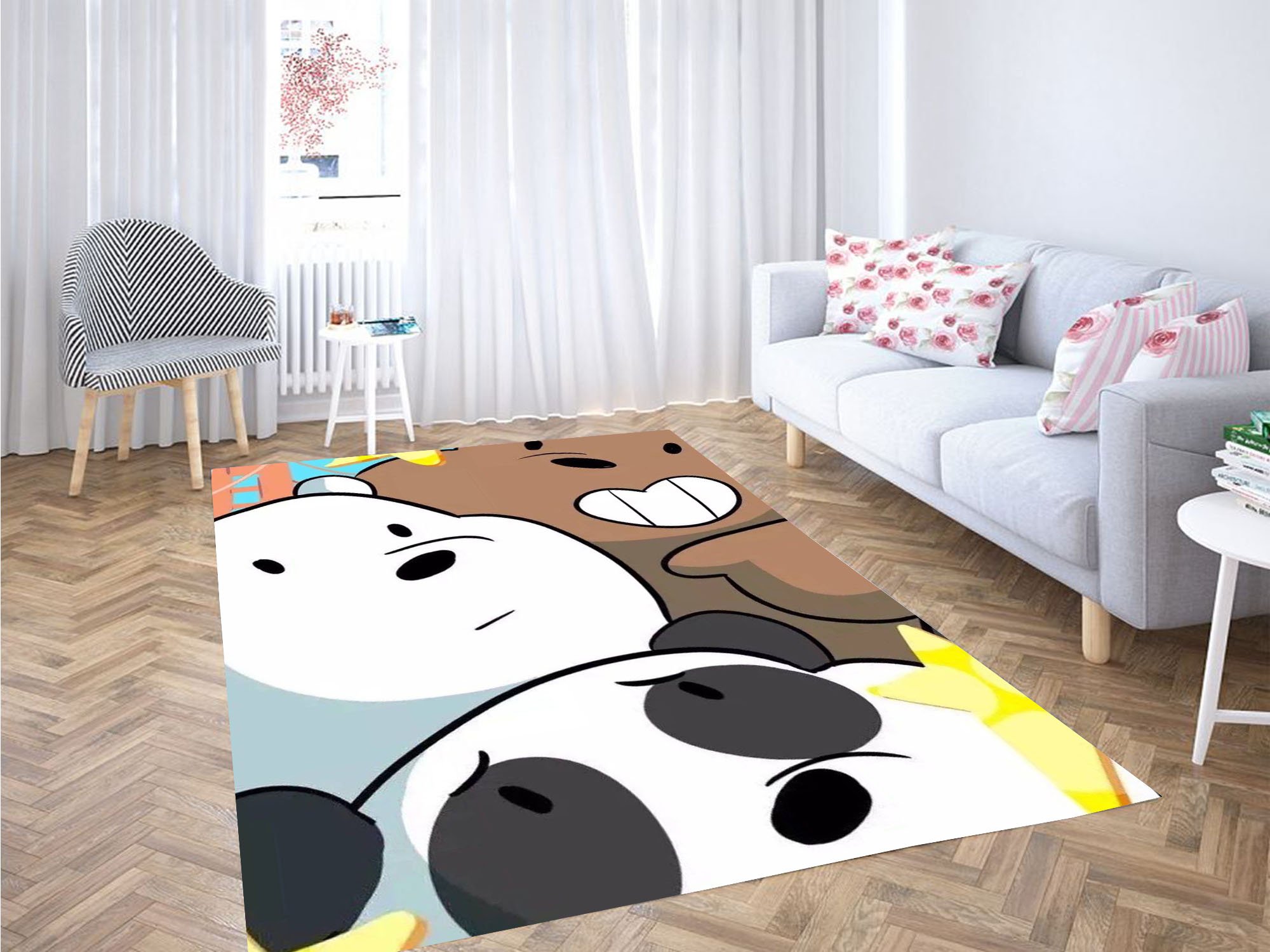 Three We Bare Bears Close Up Carpet Rectangle Rug