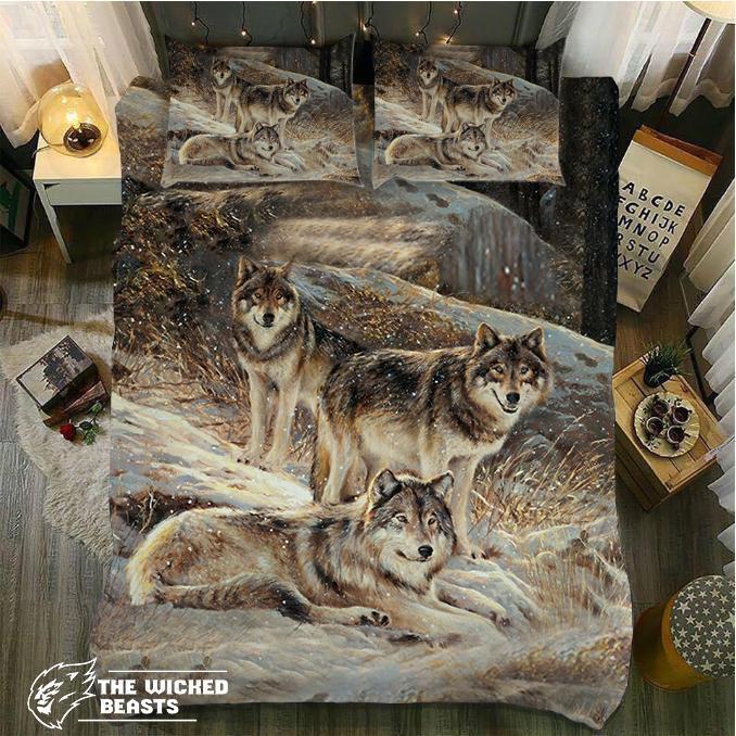 Three Wolfnowfall3D Customized Duvet Cover Bedding Set