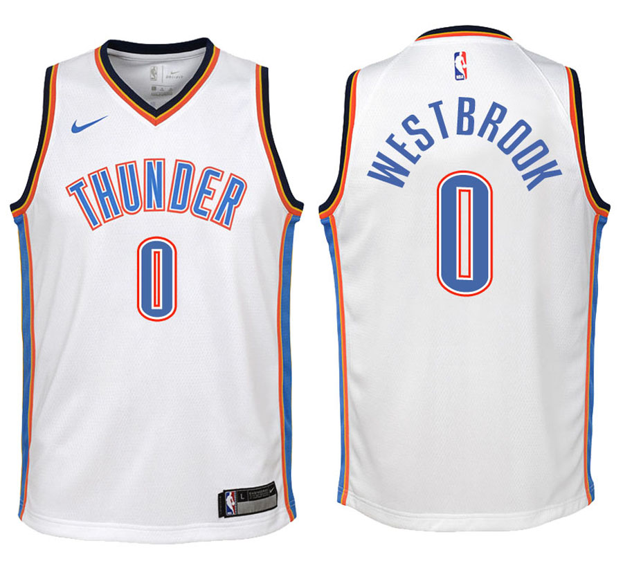 Thunder Youth Russell Westbrook #0 2017-18 Association White Jersey