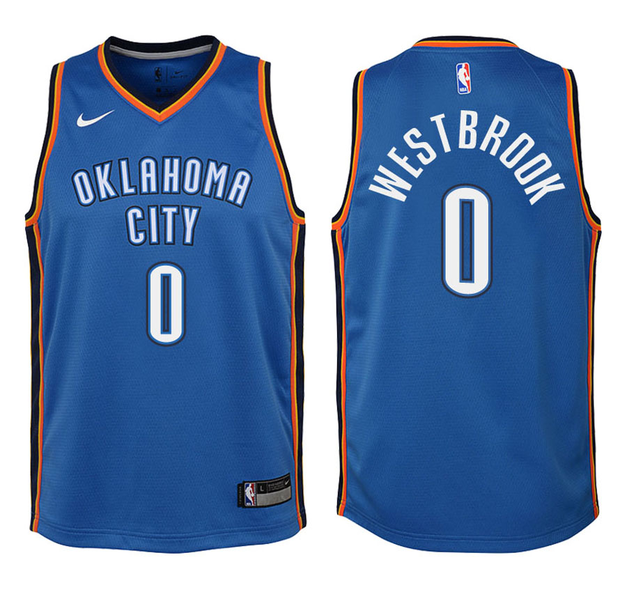 Thunder Youth Russell Westbrook #0 2017-18 Icon Blue Jersey