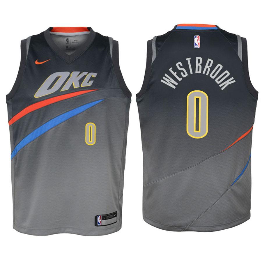Thunder Youth Russell Westbrook #0 City Edition Gray Jersey