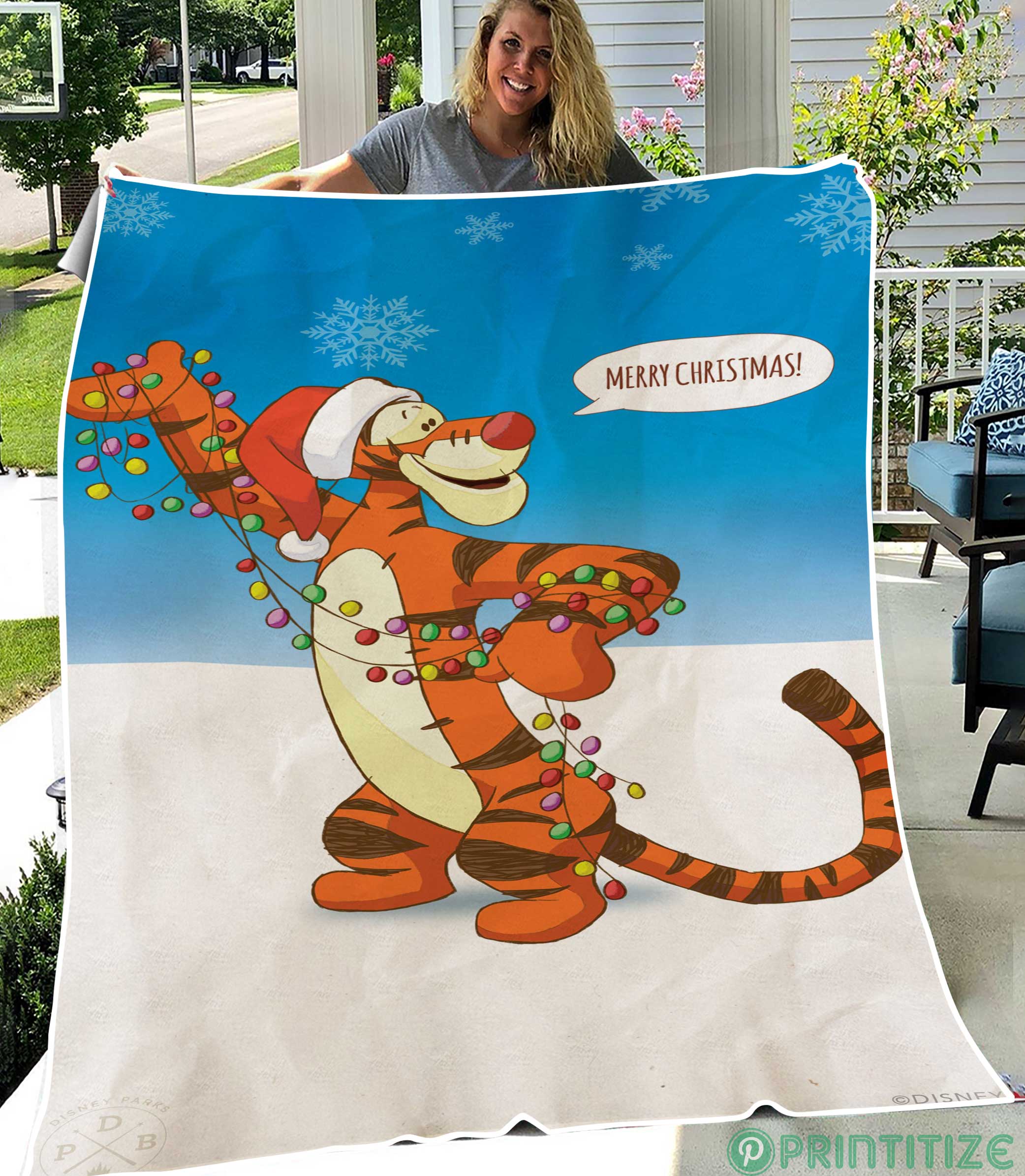Tiger Merry Cristmas Fleece Blanket