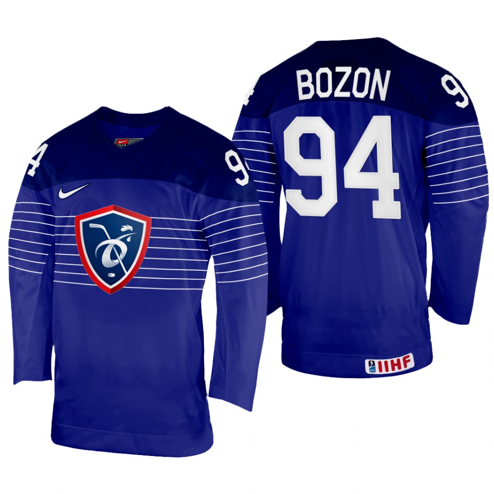 Tim Bozon France Navy Away Jersey 2022 IIHF World Championship