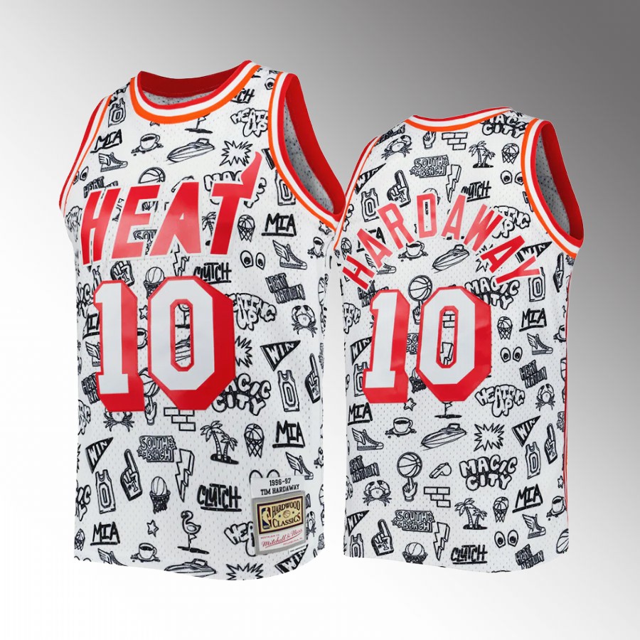 Tim Hardaway #10 Miami Heat Doodle White 1996-97 Hardwood Classics Jersey