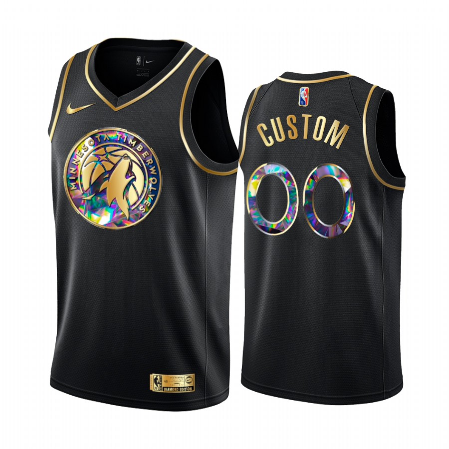 Timberwolves Custom Diamond Logo Black 2021-22 Jersey NBA 75th Season
