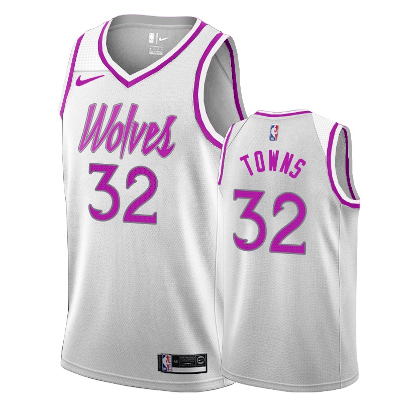Timberwolves Karl-Anthony Towns #32 Male Earned Edition White-Purple Jersey