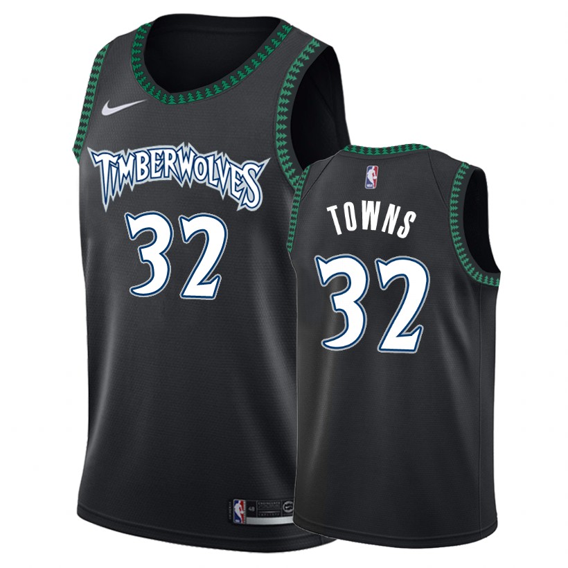 Timberwolves Male Karl-Anthony Towns #32 2018-19 Classic Black Jersey