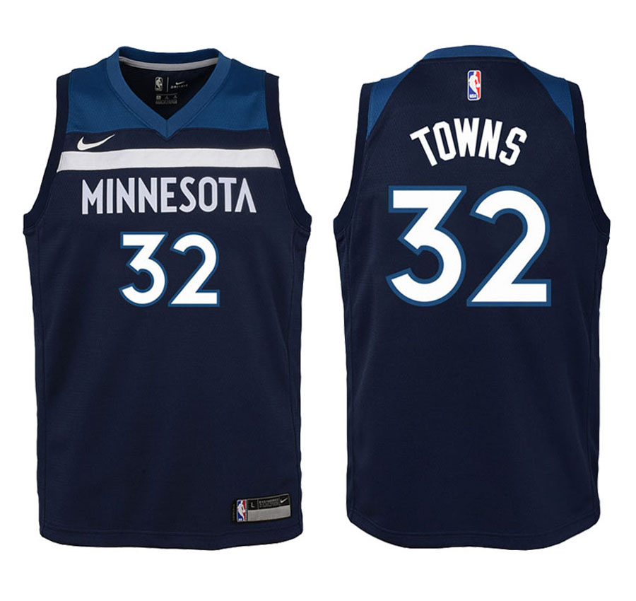 Timberwolves Youth Karl-Anthony Towns #32 2017-18 Icon Navy Jersey