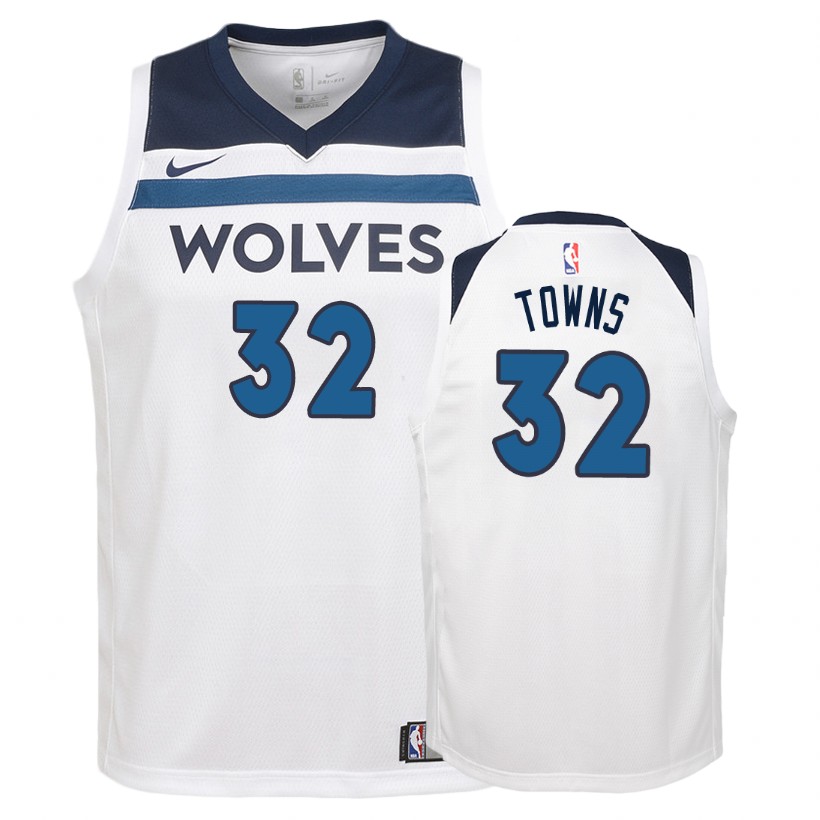 Timberwolves Youth Karl-Anthony Towns #32 Association White Jersey
