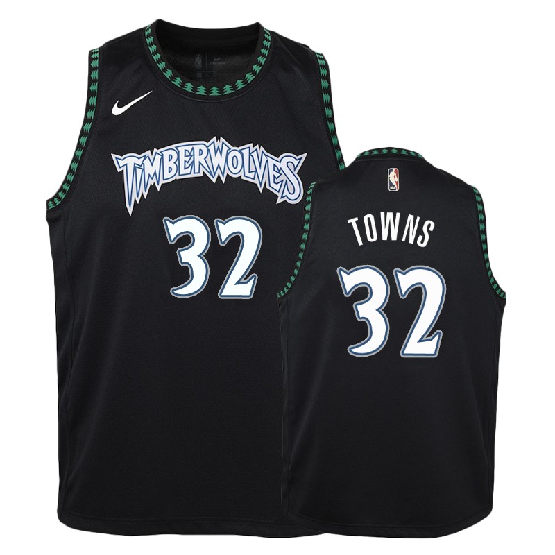 Timberwolves Youth Karl-Anthony Towns #32 Hardwood Classics Black Jersey