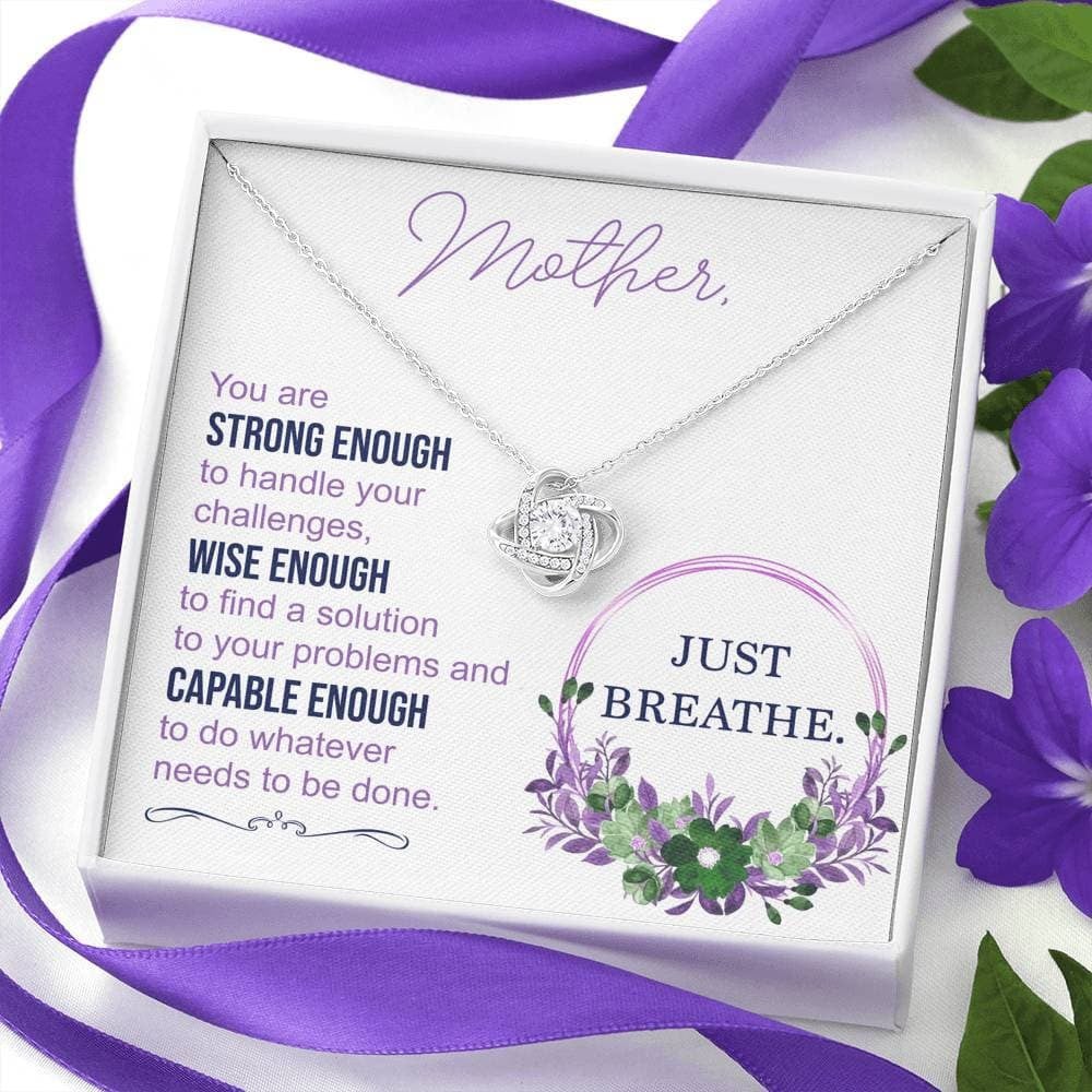 To Mom Just Breathe Love Knot Necklace