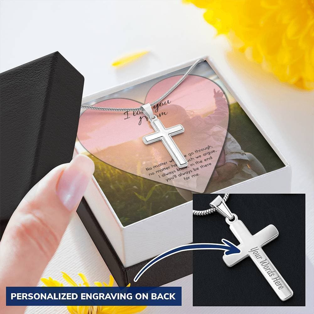 To Mom No Matter What Personalized Cross Necklace