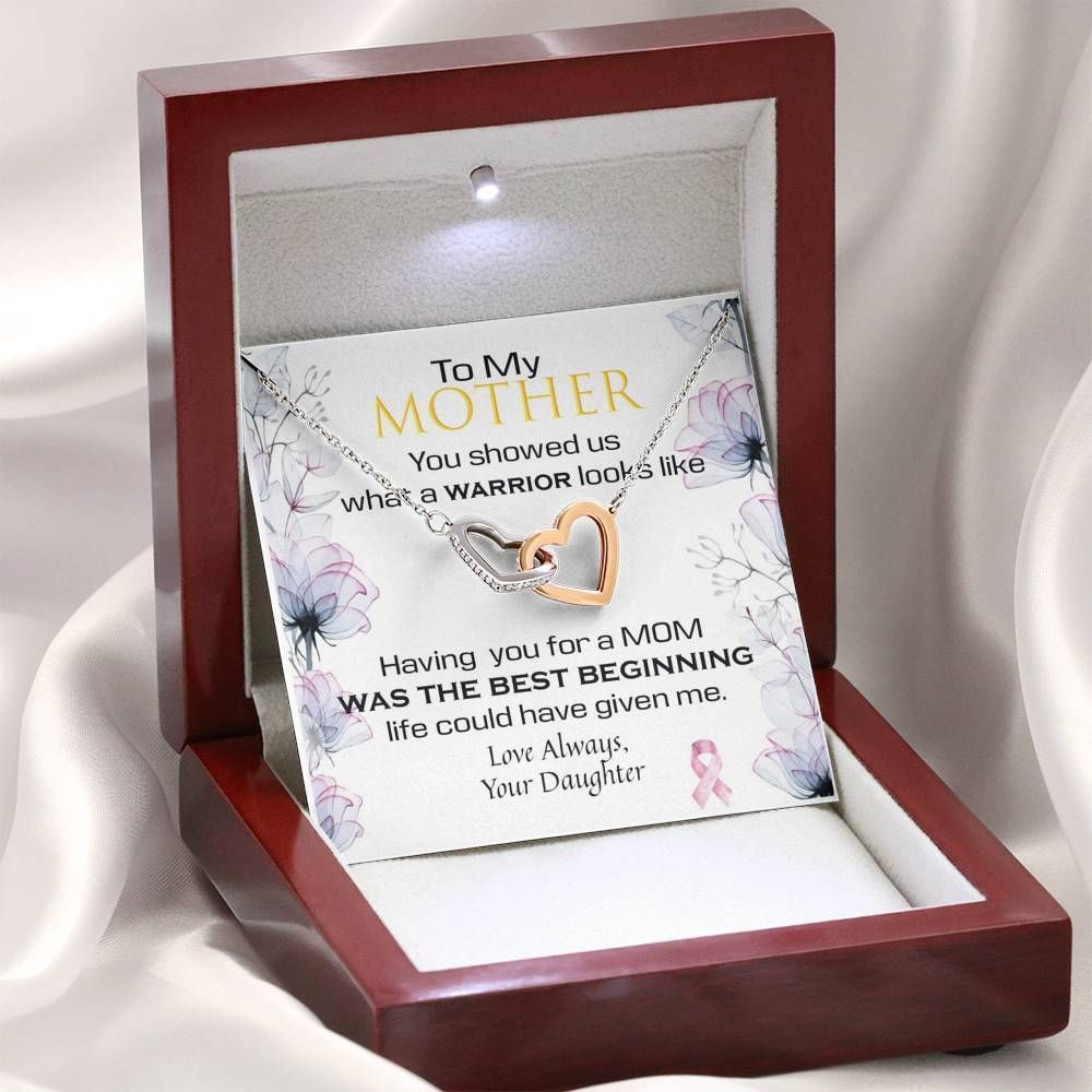To Mom You’re A Warrior Interlocking Hearts Necklace