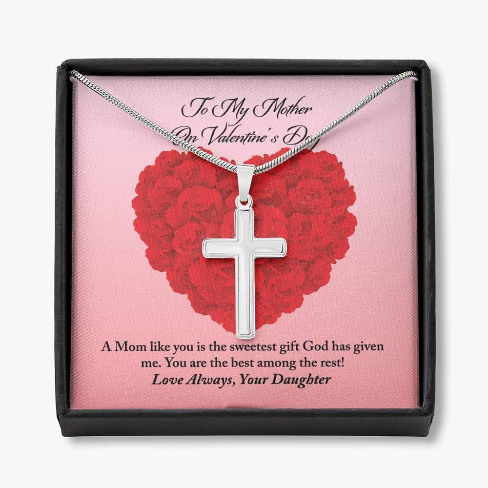 To Mother from Daughter Valentine’s Day Cross Necklace