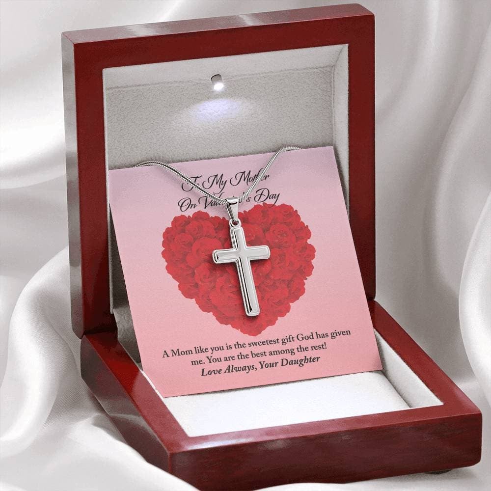 To Mother from Daughter Valentine’s Day Cross Necklace