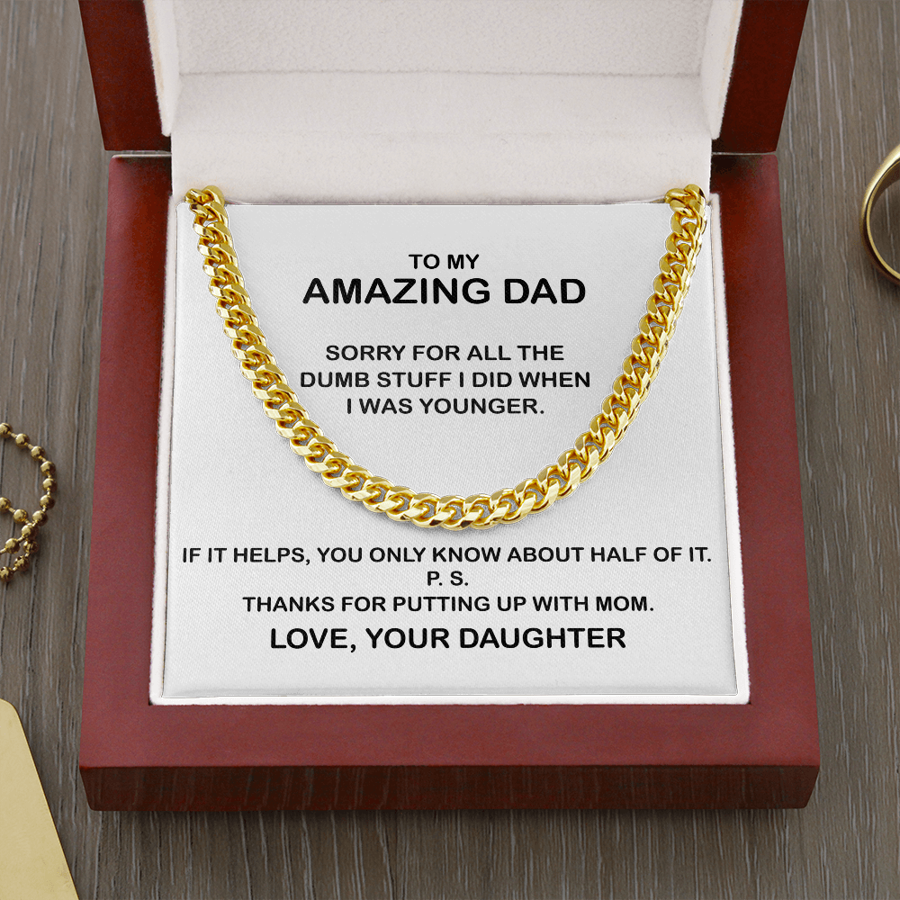 To My Amazing Dad Necklace – Thanks You For Putting Up With Mom, Father’s Day Gift, Birthday Gift, Necklace for Dad, Cuban Link Chain Necklace