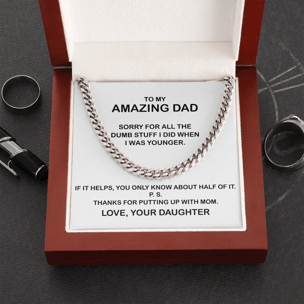 To My Amazing Dad Necklace – Thanks You For Putting Up With Mom, Father’s Day Gift, Birthday Gift, Necklace for Dad, Cuban Link Chain Necklace