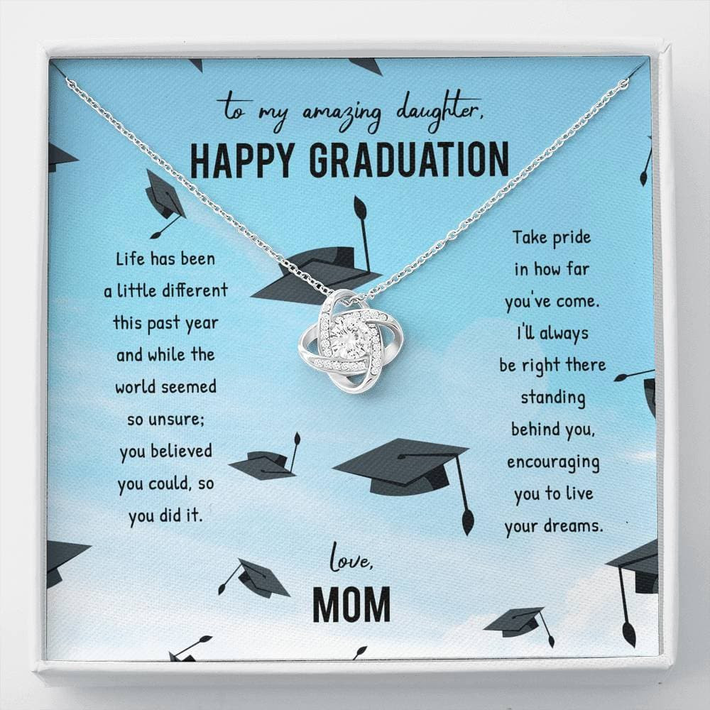 To My Amazing Daughter Happy Graduation Love Mom Love Knot Necklace