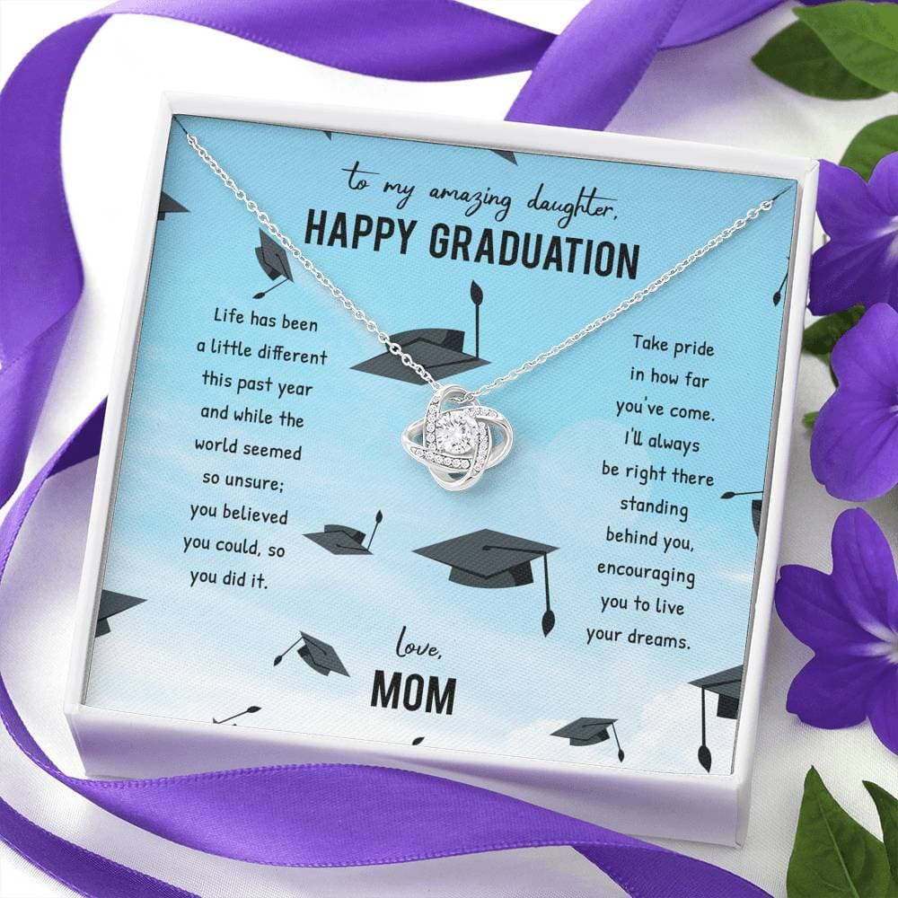 To My Amazing Daughter Happy Graduation Love Mom Love Knot Necklace