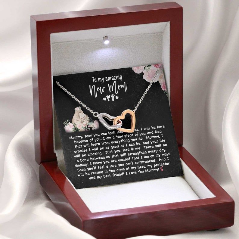 To My Amazing New Mom Necklace Gift For Mom, Double Heart Necklace New Mom Jewelry, Unique Gift for Mom, Baby Shower Gift, Mum Necklace