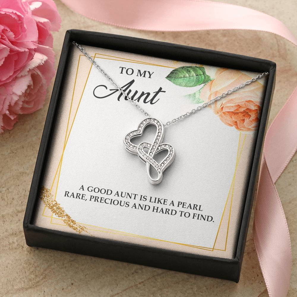 To My Aunt Gifts, A Good Aunt is Like a Pearl, Double Heart Necklace For Women, Aunt Birthday Present From Niece Nephew