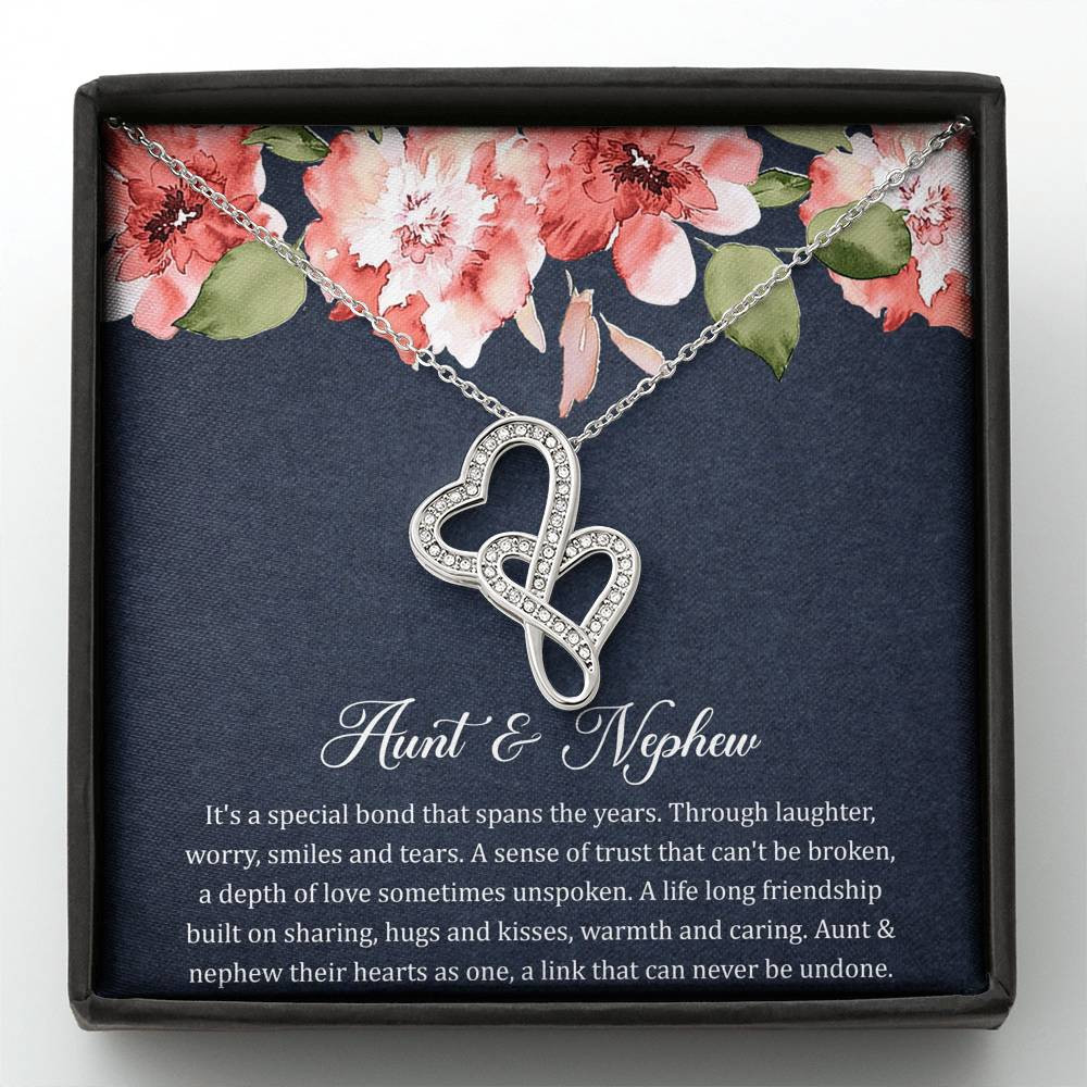 To My Aunt Gifts, Aunt and Nephew Bond, Double Heart Necklace For Women, Aunt Birthday Present From Nephew