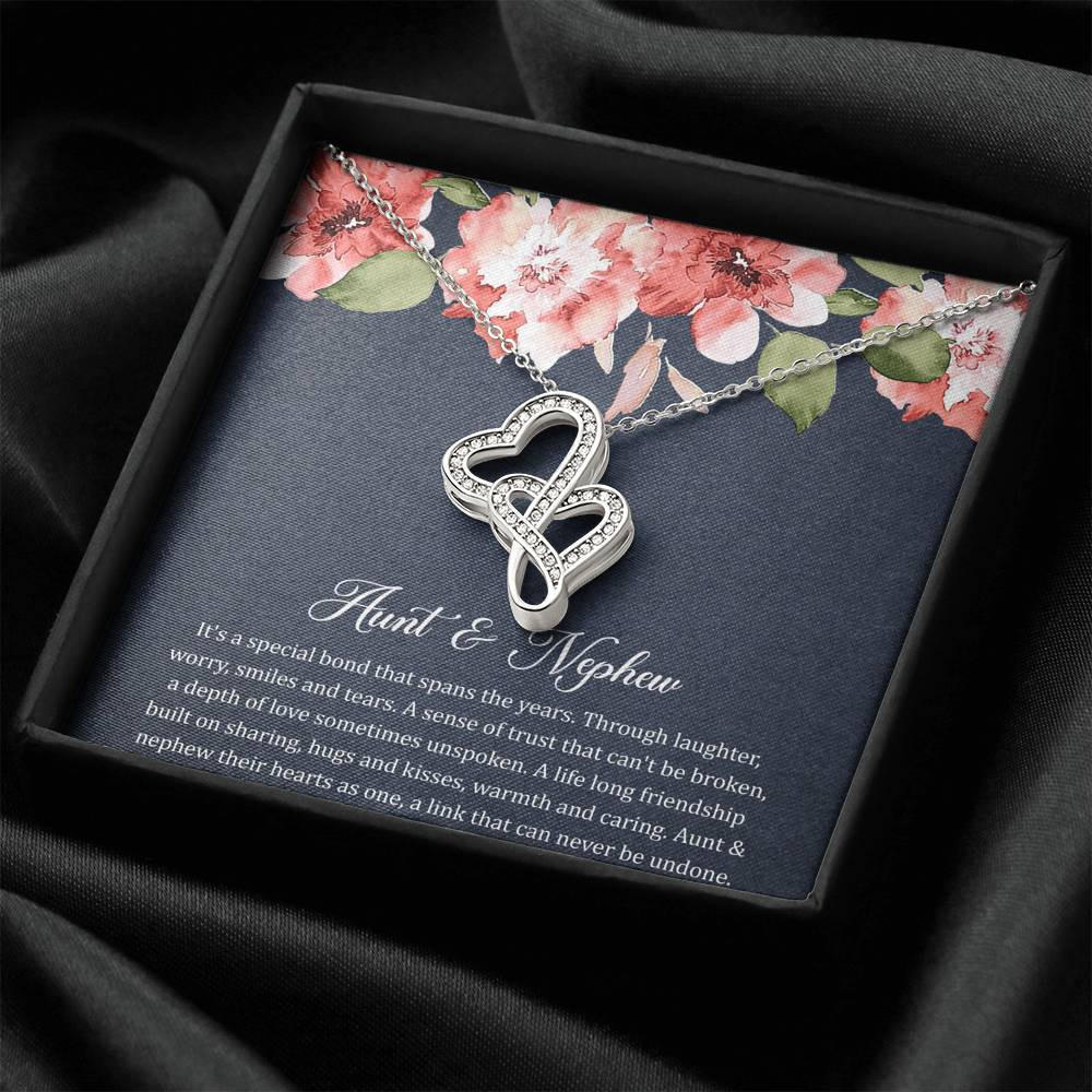 To My Aunt Gifts, Aunt and Nephew Bond, Double Heart Necklace For Women, Aunt Birthday Present From Nephew