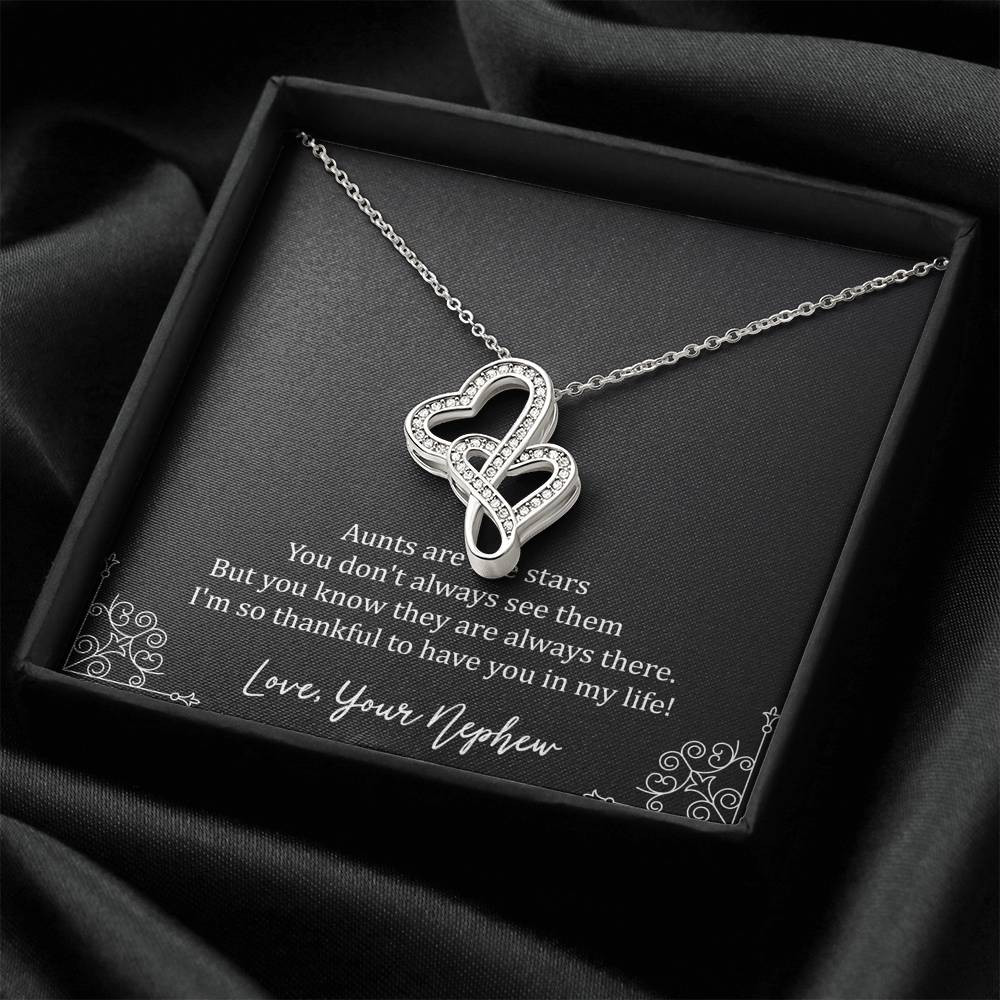 To My Aunt Gifts, Aunts Are Like Stars, Double Heart Necklace For Women, Birthday Present Idea From Nephew