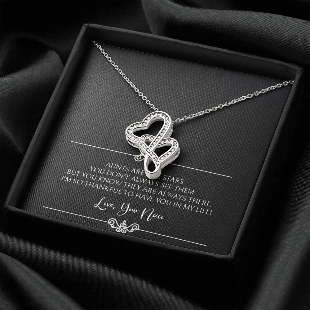 To My Aunt Gifts, Aunts Are Like Stars, Double Heart Necklace For Women, Birthday Present Idea From Niece