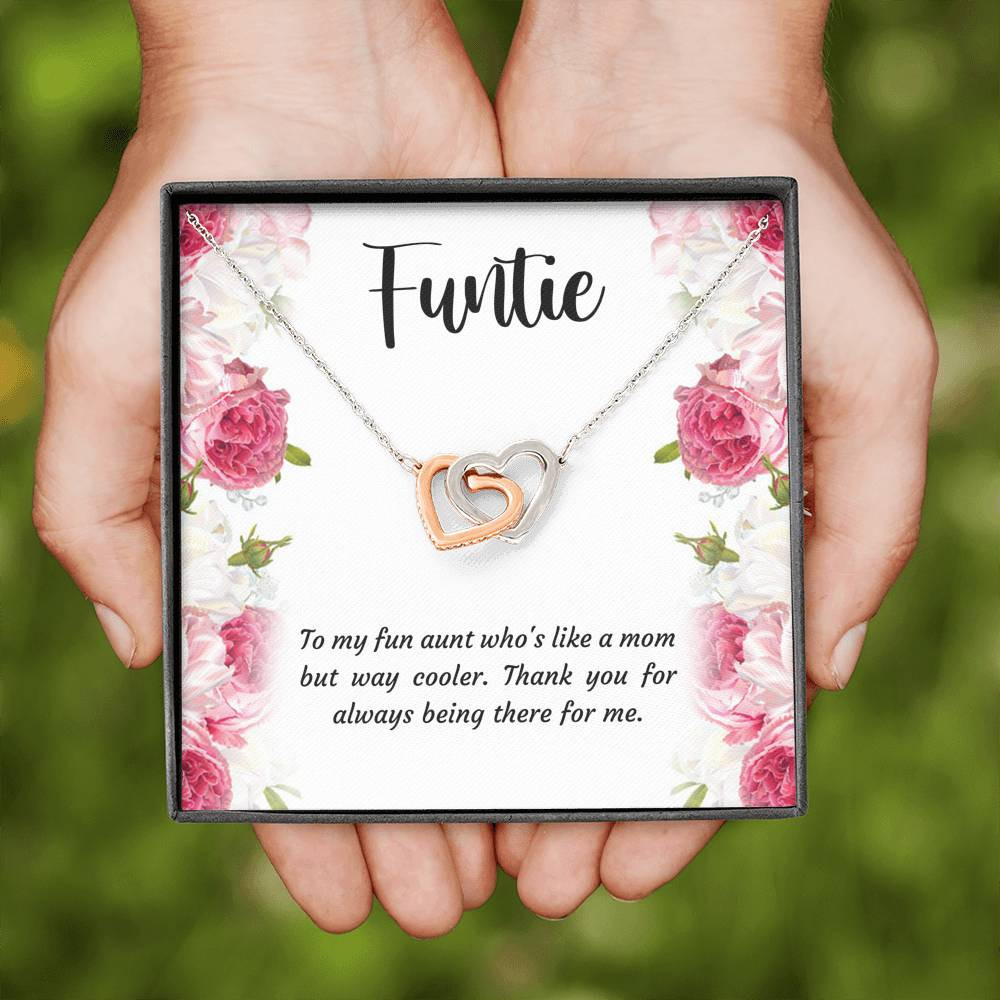 To My Aunt Gifts, Funtie, Interlocking Heart Necklace For Women, Aunt Birthday Present From Niece Nephew