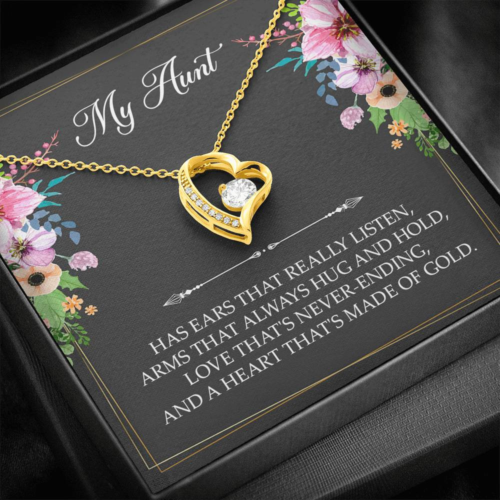 To My Aunt Gifts, Has Ears That Really Listen, Forever Love Heart Necklace For Women, Aunt Birthday Present From Niece Nephew