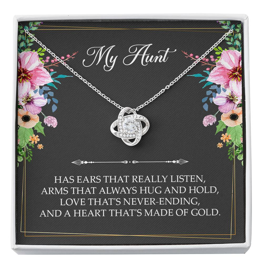 To My Aunt Gifts, Has Ears That Really Listen, Love Knot Necklace For Women, Aunt Birthday Present From Niece Nephew