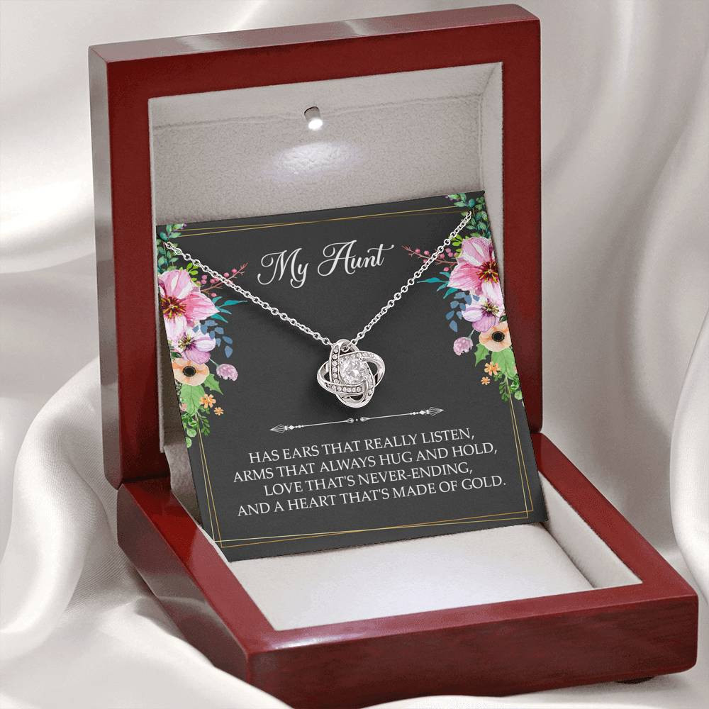 To My Aunt Gifts, Has Ears That Really Listen, Love Knot Necklace For Women, Aunt Birthday Present From Niece Nephew