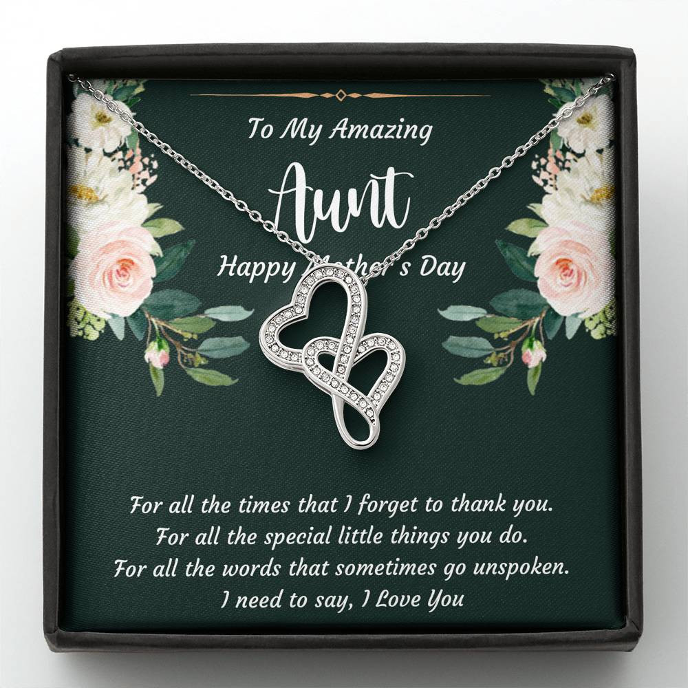 To My Aunt Gifts, I Love You, Double Heart Necklace For Women, Aunt Mother’s Day Present From Niece Nephew